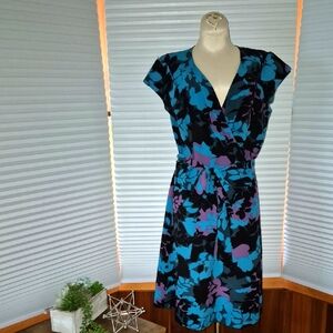 Banana Republic Turquoise & Black Floral Wrap Dress